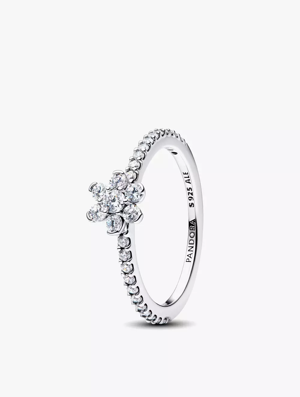 Flower sterling silver ring with clear cubic zirconia