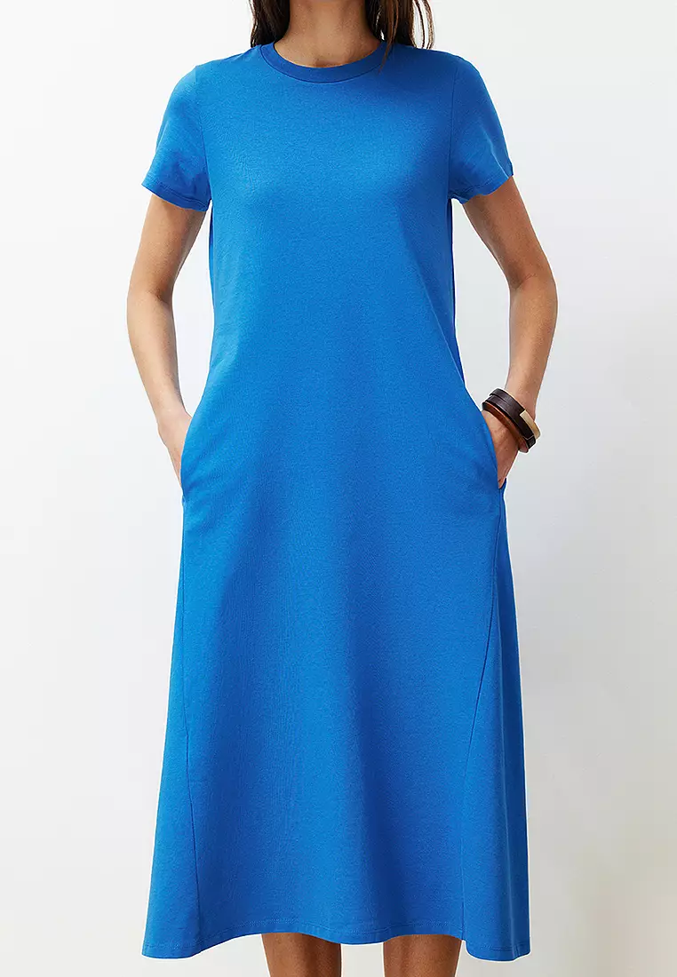 Cotton Round Neck Midi Dress