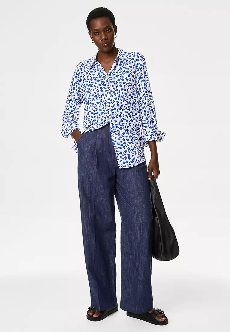 Printed Collared Button Through Blouse