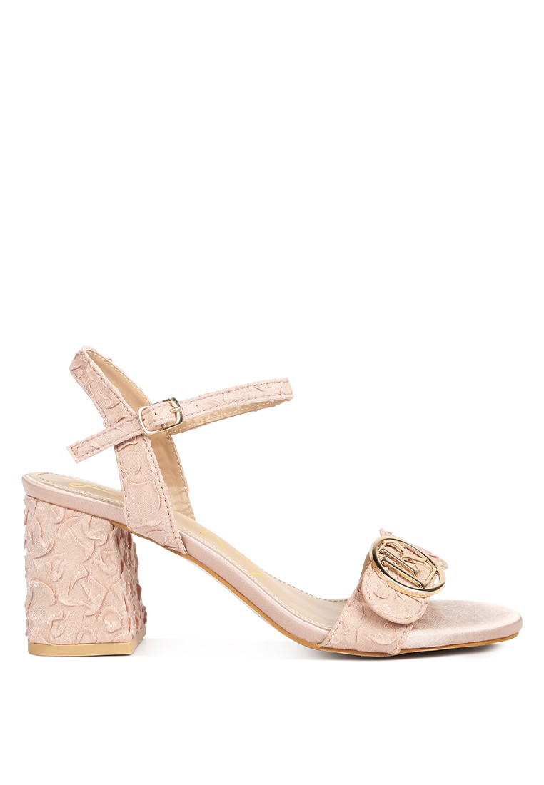 Blush Block Heel Pin Buckle Sandals