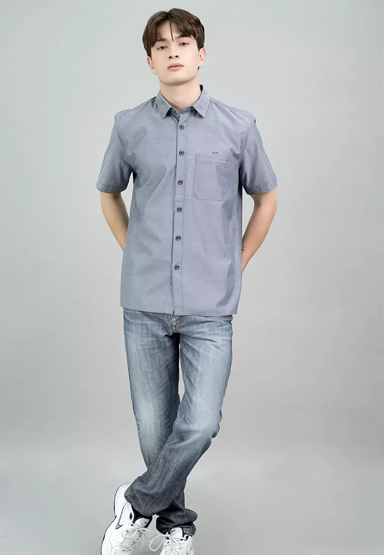LGS - Kemeja Casual Pria Lengan Pendek Motif Tekstur Polos Reguler Fit Warna Abu-Abu - CSH.271.S1097.200.C