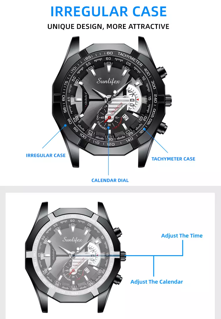 Jam Tangan Pria 9094 Original Kuarsa Kalender Tali Stainless Steel Jam Tangan Cowok(Kotak + Kartu Garansi) allblack