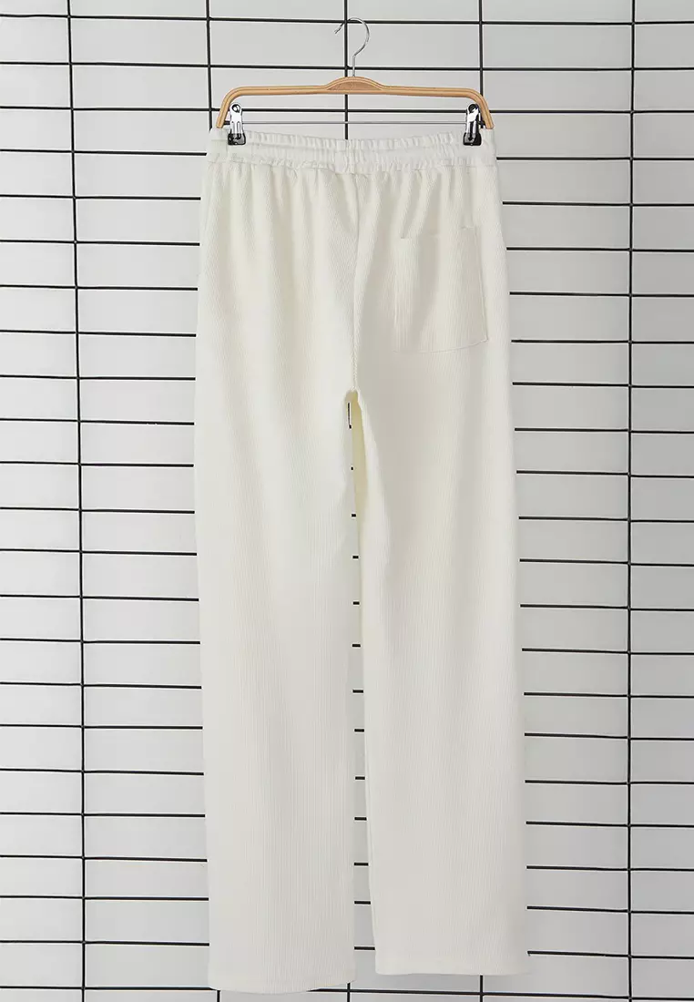 Ecru Wide Leg/Wide Cut Waffle Textured Sweatpants TMNSS25EA00000