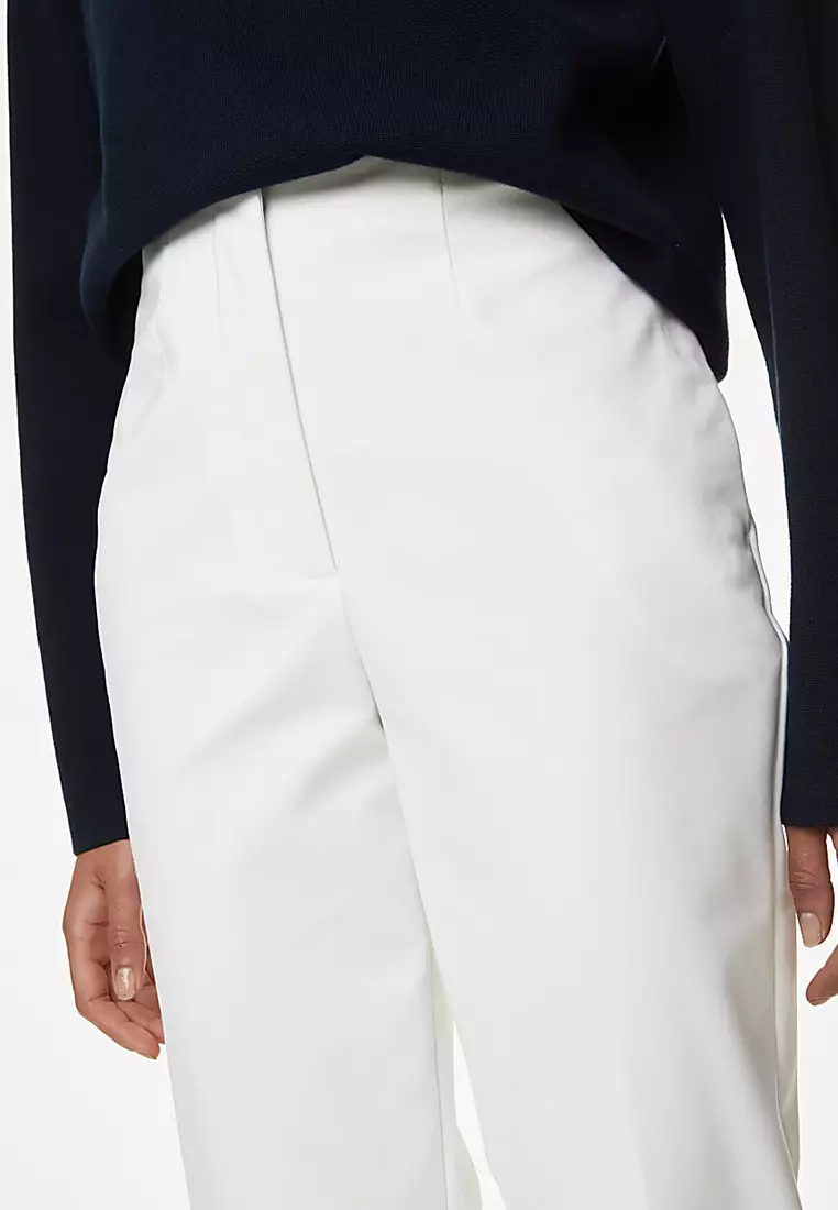 Cotton Blend Slim Fit Cropped Trousers