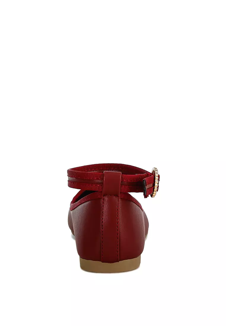 Burgundy Ankle Strap Detail Ballet Flats