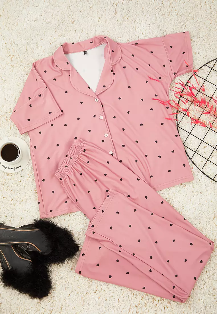 Dusty Rose Heart Knitted Pajama Set THMSS24PT00286