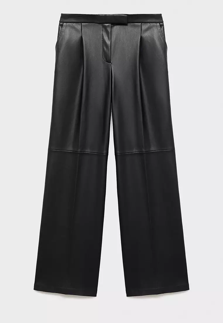 Leather-Effect Wide-Leg Trousers