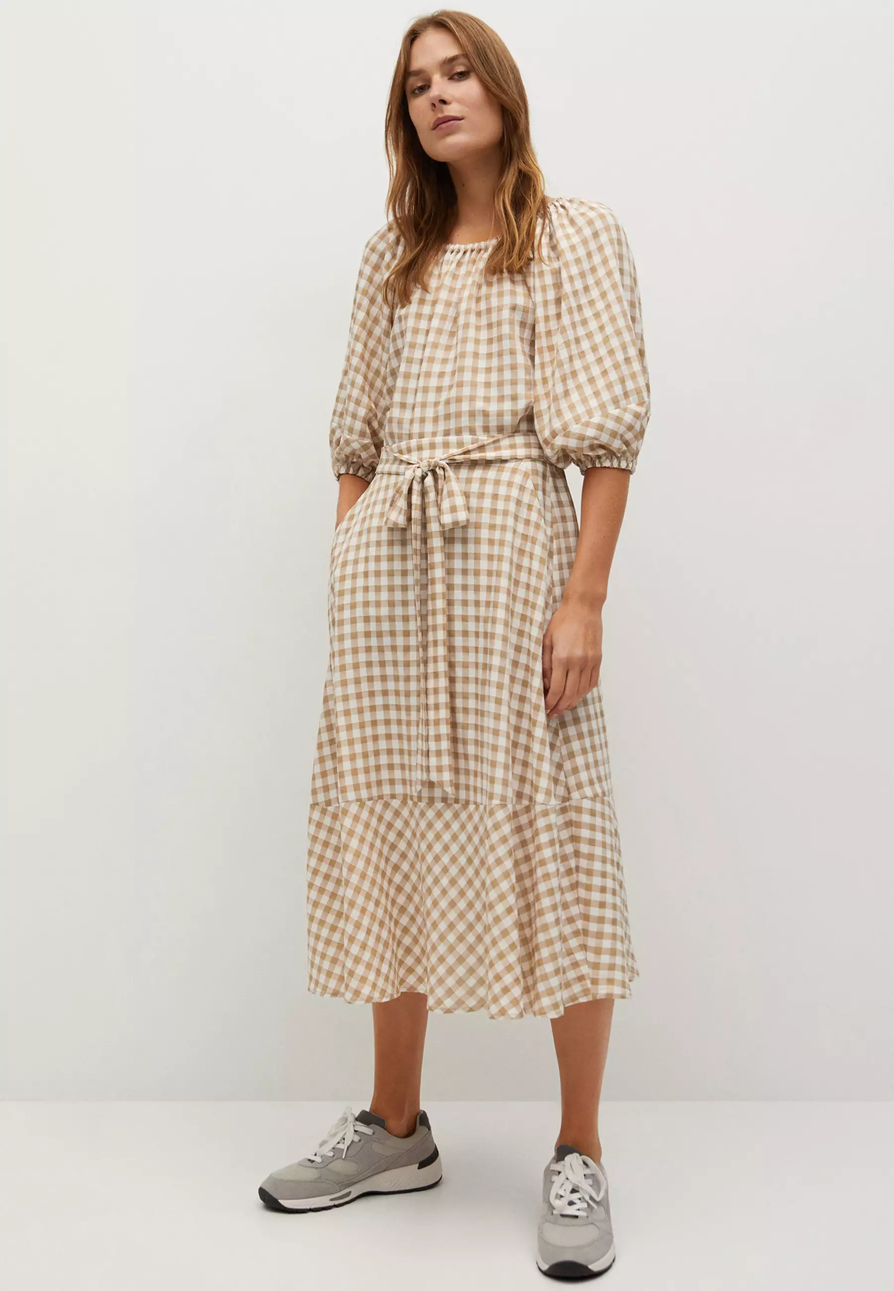 Puffed Sleeve Checked Blouse