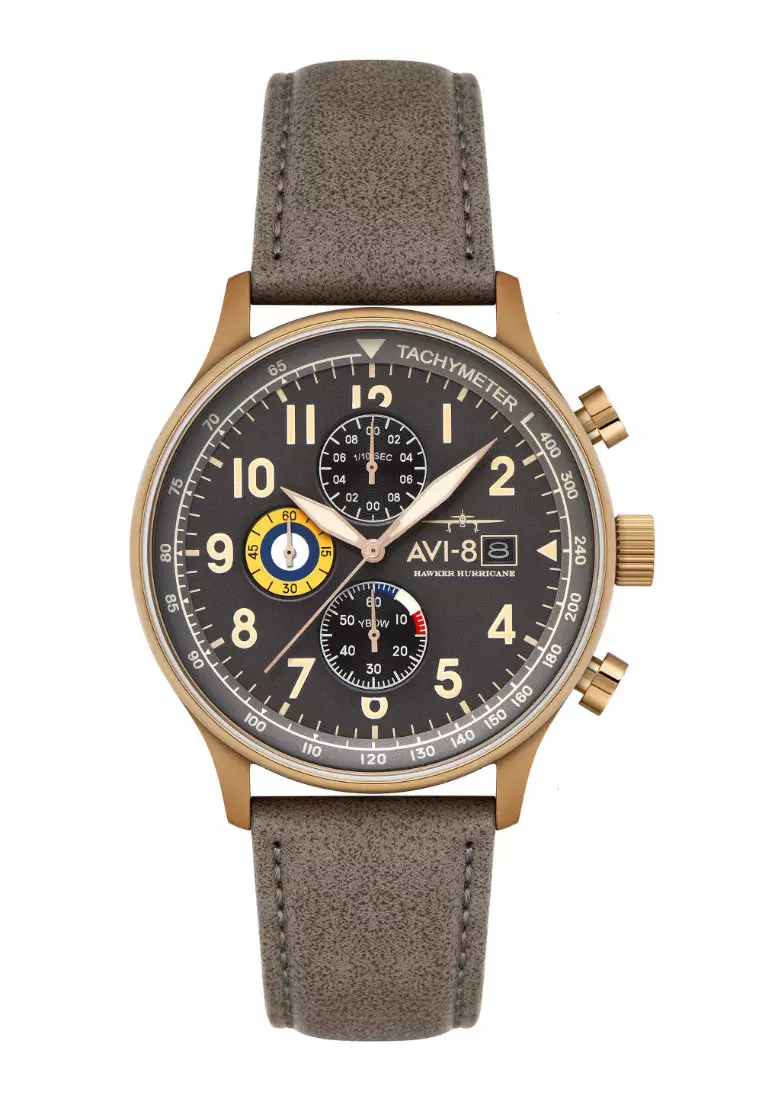 AVI 8 Men s 42mm Hawker Hurricane Classic Chronograph Watch With Beige Leather Strap AV 4011