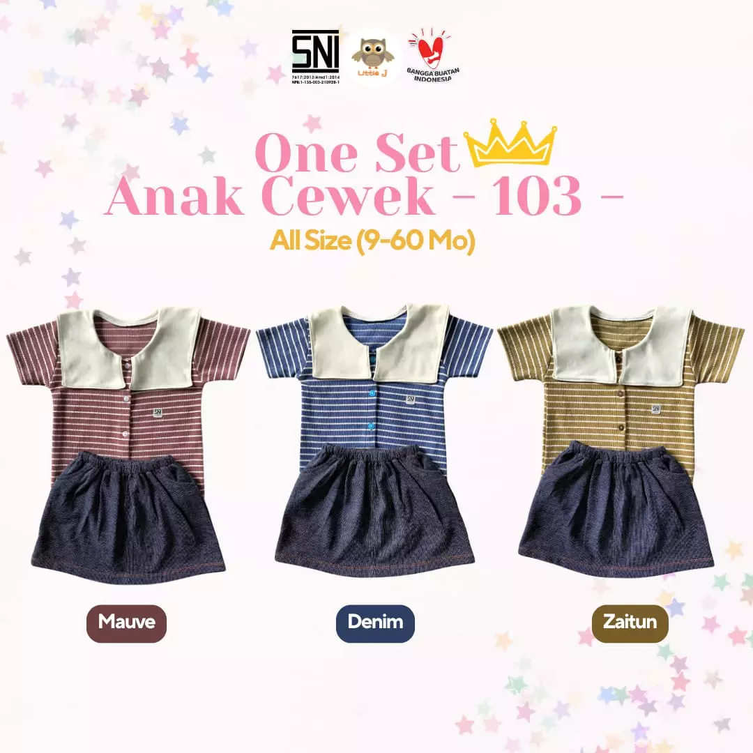 Little J - Oneset Rok Anak Perempuan Salur Lengan Pendek || Baju Anak Cewek Rib Stripe Lucu 1-5 Tahun SNI Tebal