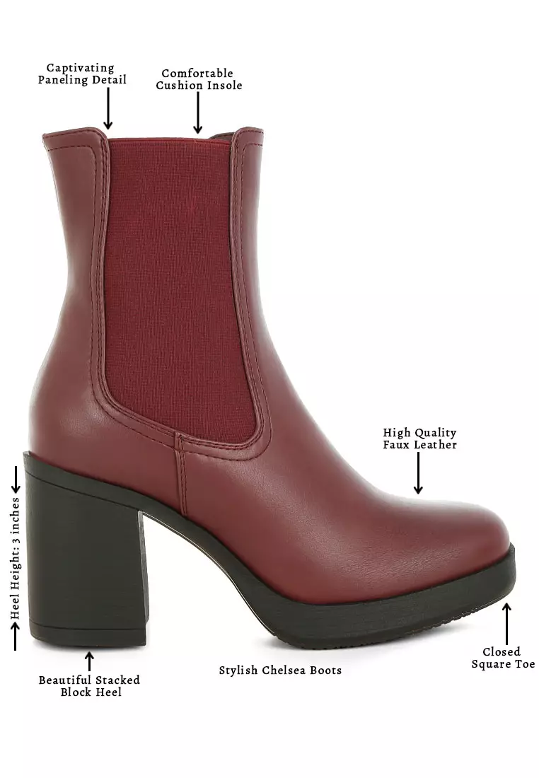 Faux Leather Chelsea Boots In Burgundy