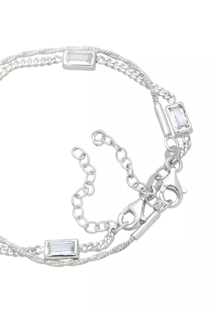 Gelang Perhiasan Perak 925 Wanita Rectangle White Topaz
