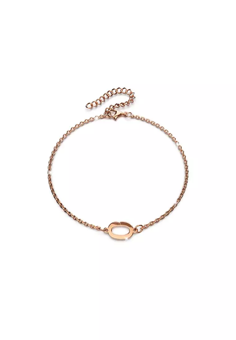 Bold Alphabet Letter Initial Charm Bracelet in Rose Gold Tone - O