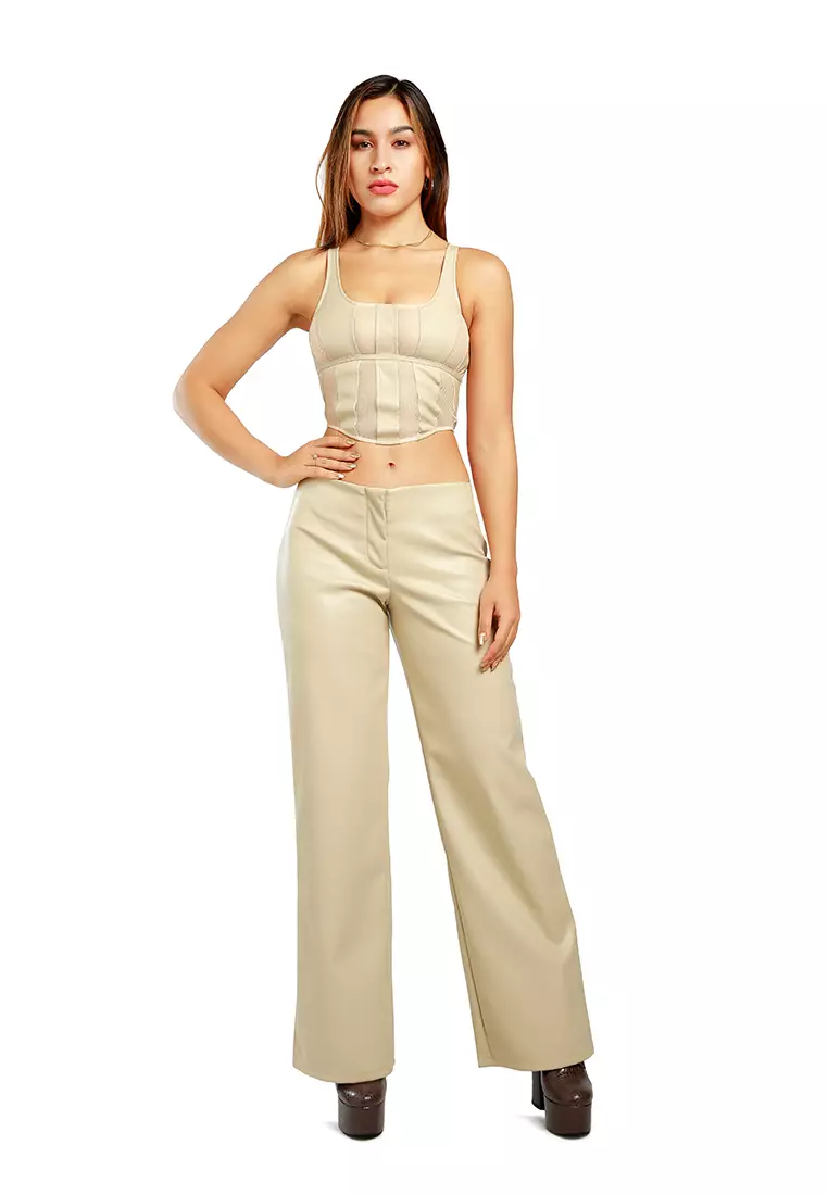 Mesh Sleeveless Crop Top in Stone