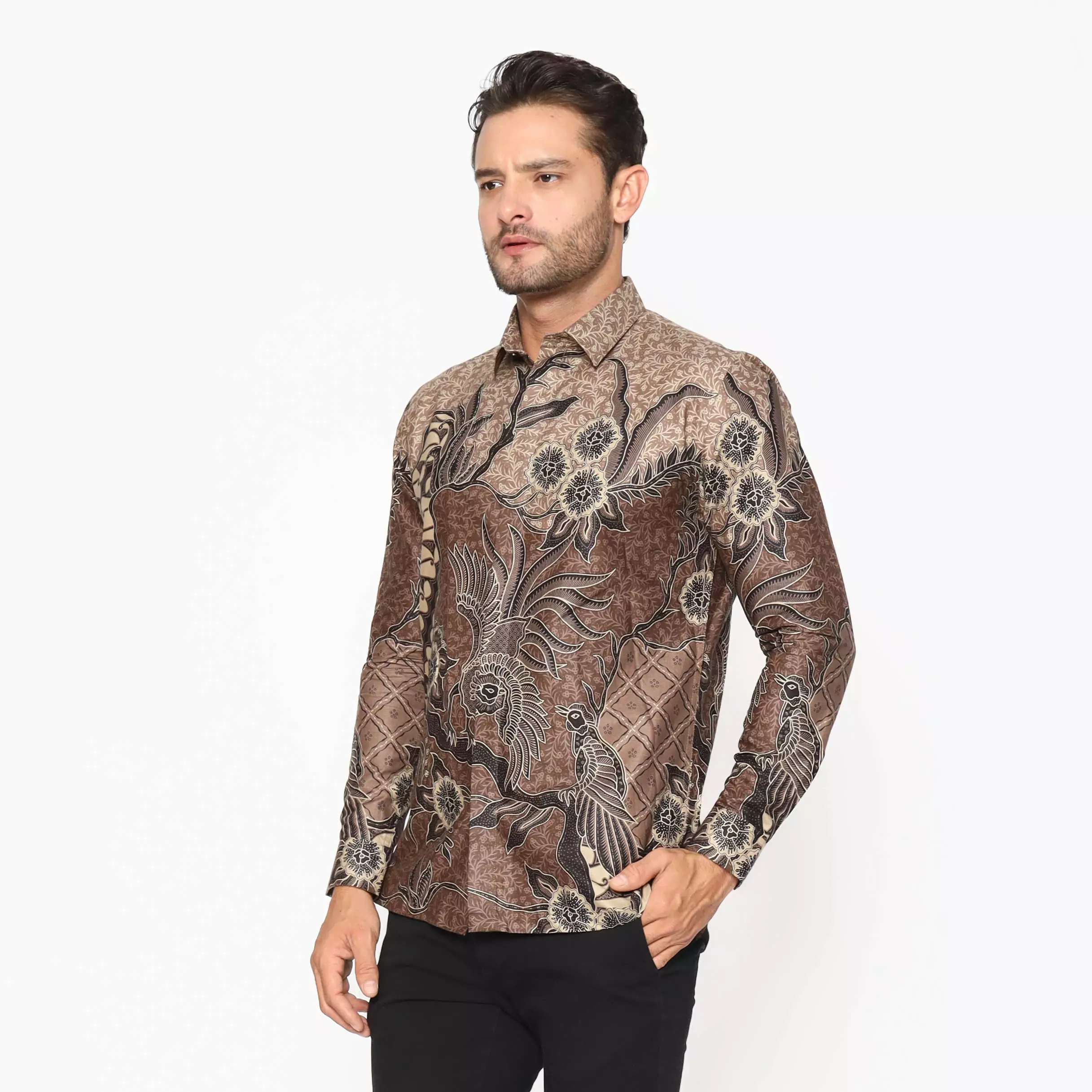 MAGINOT ARUNA BROWN Batik Slim Fit Lengan Panjang
