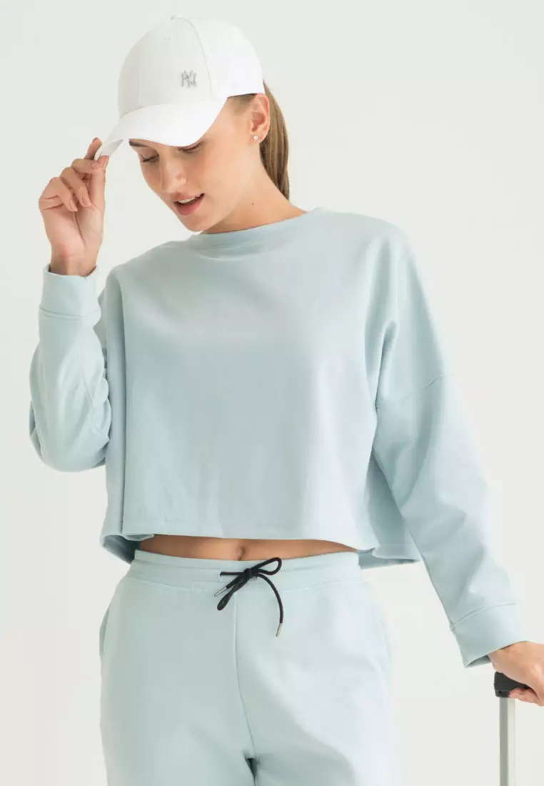 Loraine Long Sleeve Crop Top - Baby Blue