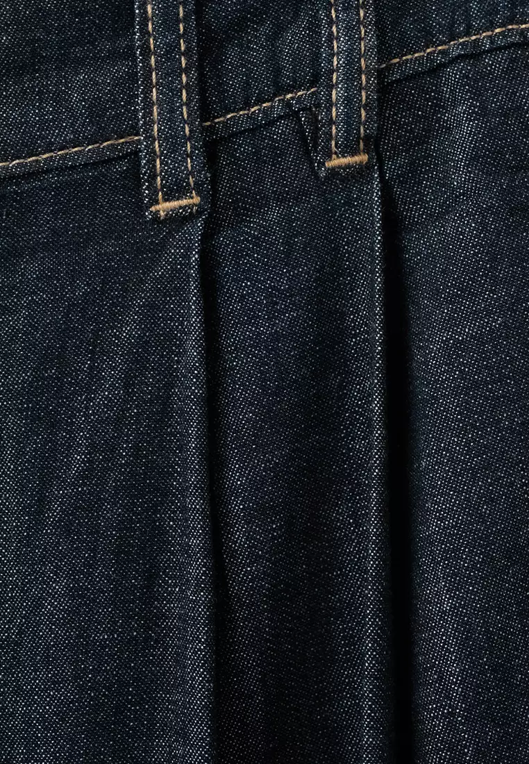 Wide Leg Denim Trousers With Belt Loops