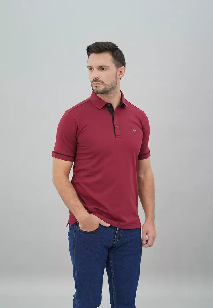 LGS - Kaos Polo Casual Pria Kerah Wangky Motif Simple Warna Merah Slim Fit - JWS.325.J3350F.01.C