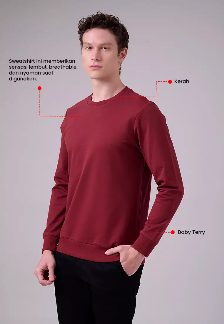 MANZONE - Sweatshirt Lengan Panjang Pria Swade 01 - Maroon Warna Maroon