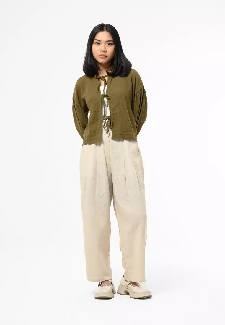 Greenlight Women's Shirt Long Sleeve Loose Fit Tie Knot Blouse Kumiko HP-C060225