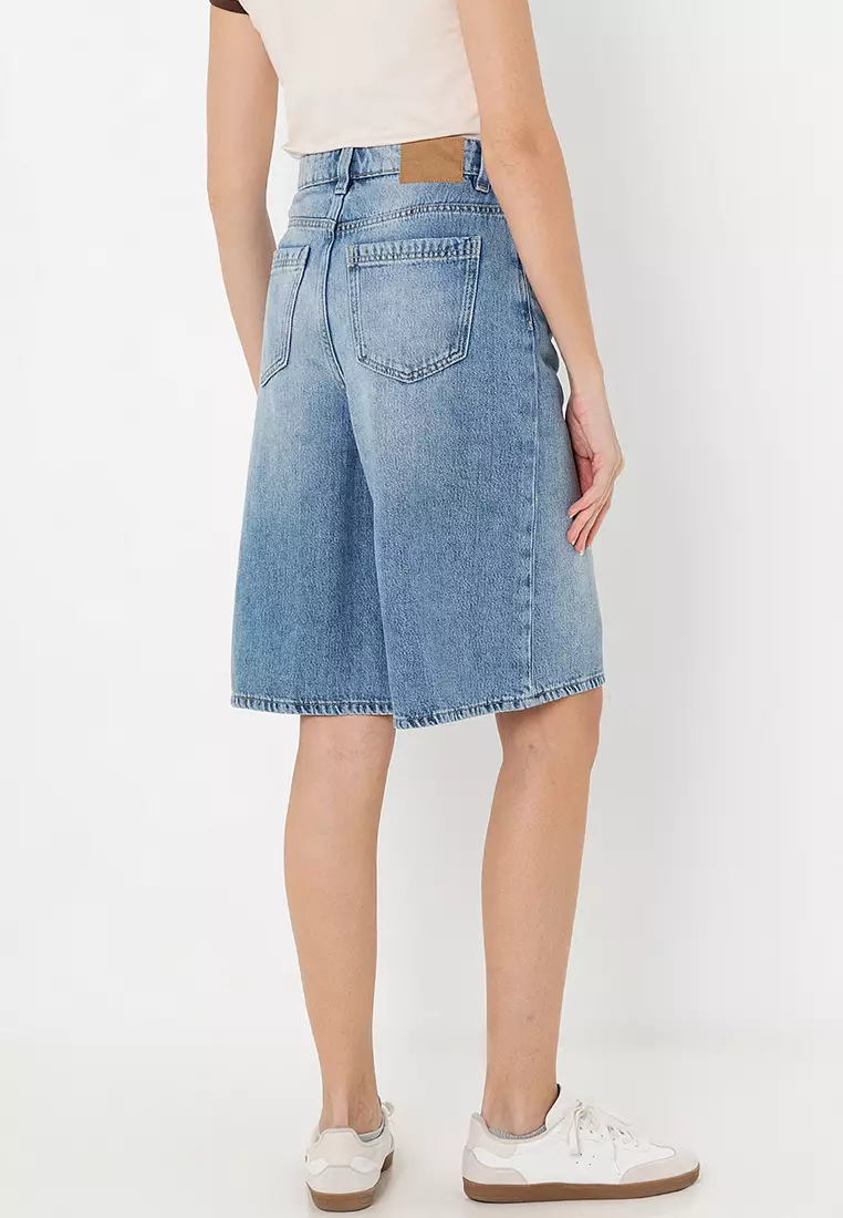 Lyocell Wide Denim Jort Shorts