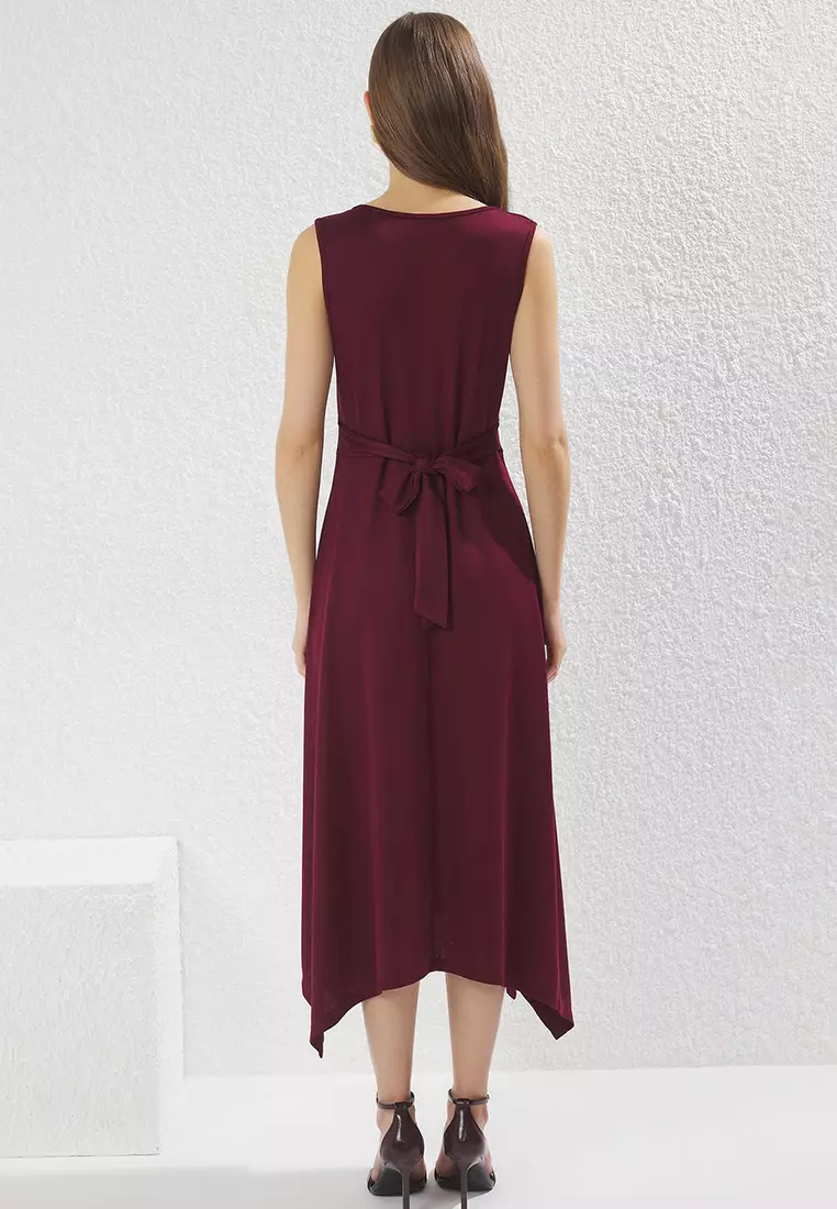Plum Pique Slit Double Breasted Closure Maxi Flexible Knit Dress TWOSS25EL00458