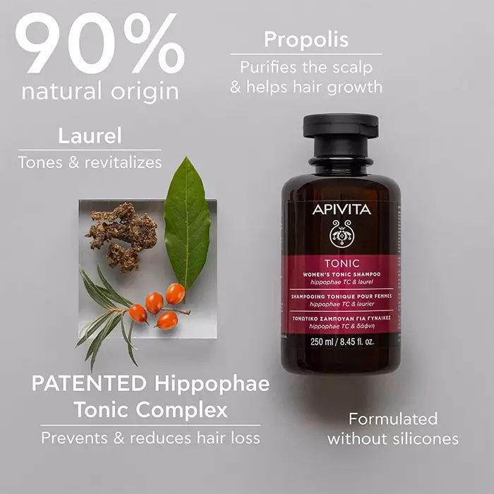 Apivita Women'S Tonic Shampoo 250 ml | Sampo Rambut Wanita Natural Non SLS Anti Rontok Menstimulasi Pertumbuhan Rambut Berkilau Bervolume dan Kuat