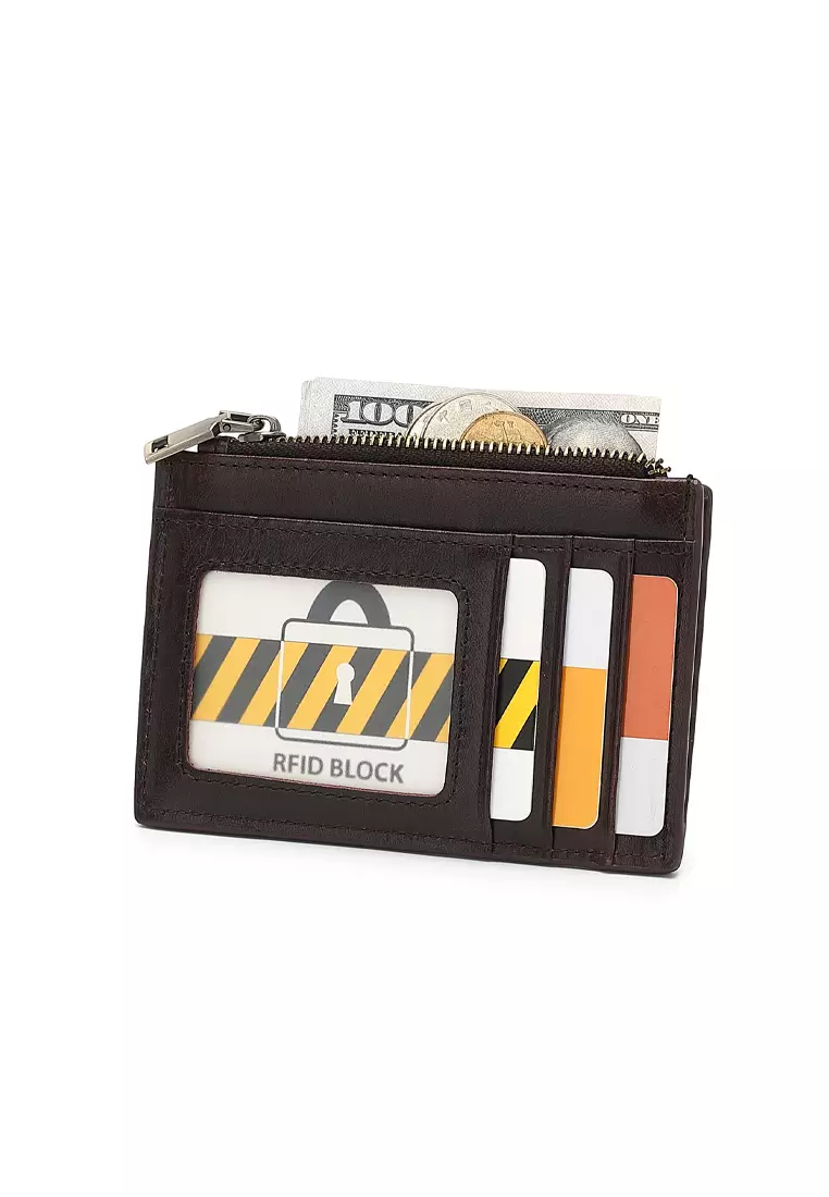 Genuine Leather RFID Card Holder - Brown