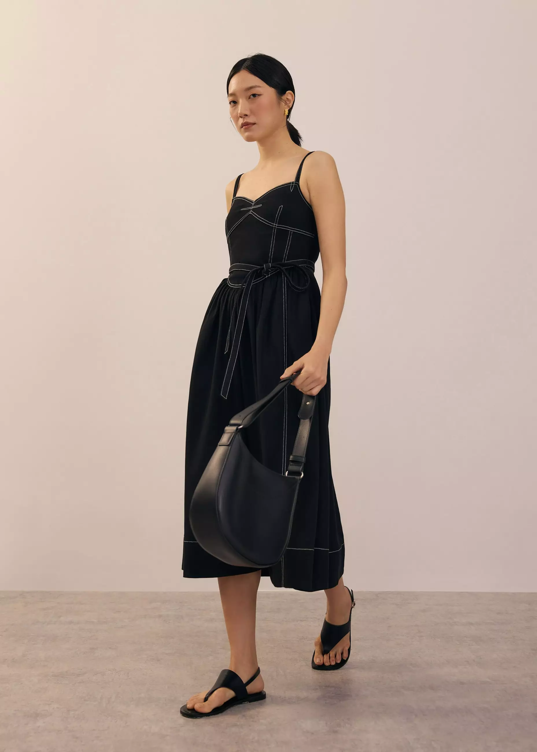 Dress Wanita - Detachable Sash Sweetheart Fit & Flare Midi Dress