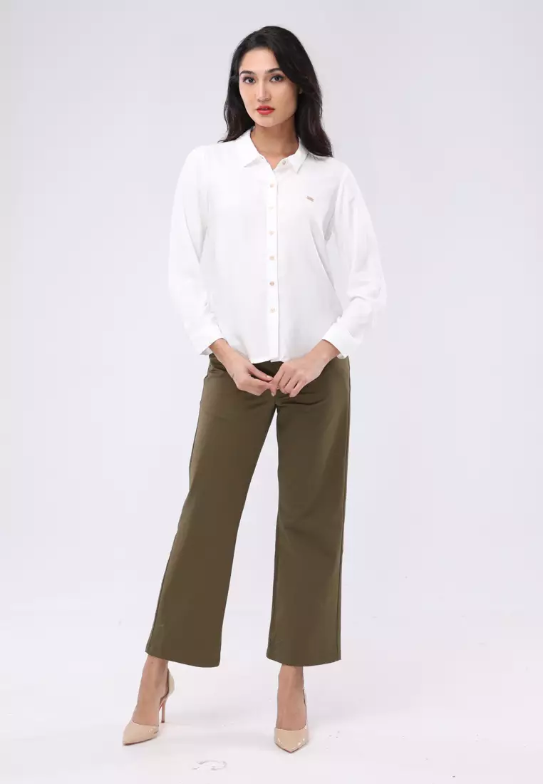 Bold Twill Long Sleeves Collared Blouse