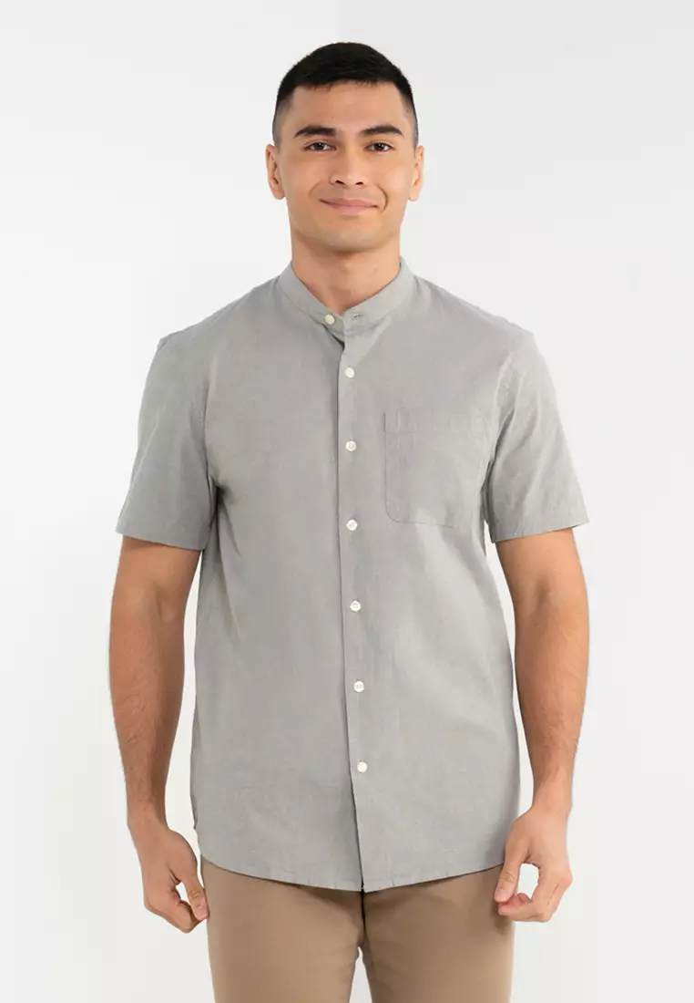 Men's Camp Collar Textured Button-Up Shirt in Light Grey Pattern | Size S | Abercrombie & Fitch