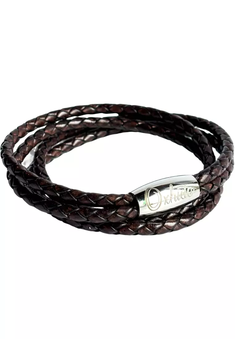 Buy Oxhide Oxhide Leather 2 layer Braided Bracelet Black- Oxhide 2024 ...