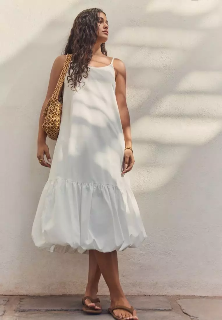 100% Cotton Bubble Hem Midi Dress