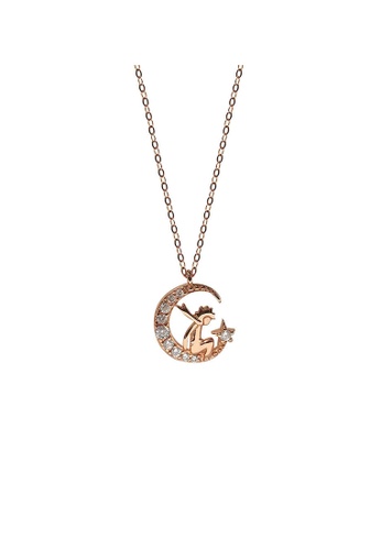 ZITIQUE gold Women's Little Prince & Diamond Embedded Crescent Moon Necklace - Rose Gold 2341CACFA004ABGS_1