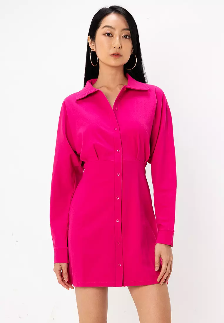 Plaid Collared Neck Long Sleeve Mini Shirt Dress