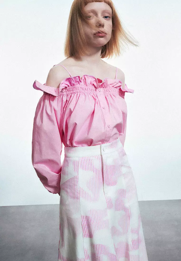 Frill Trim Off-Shoulder Shirt