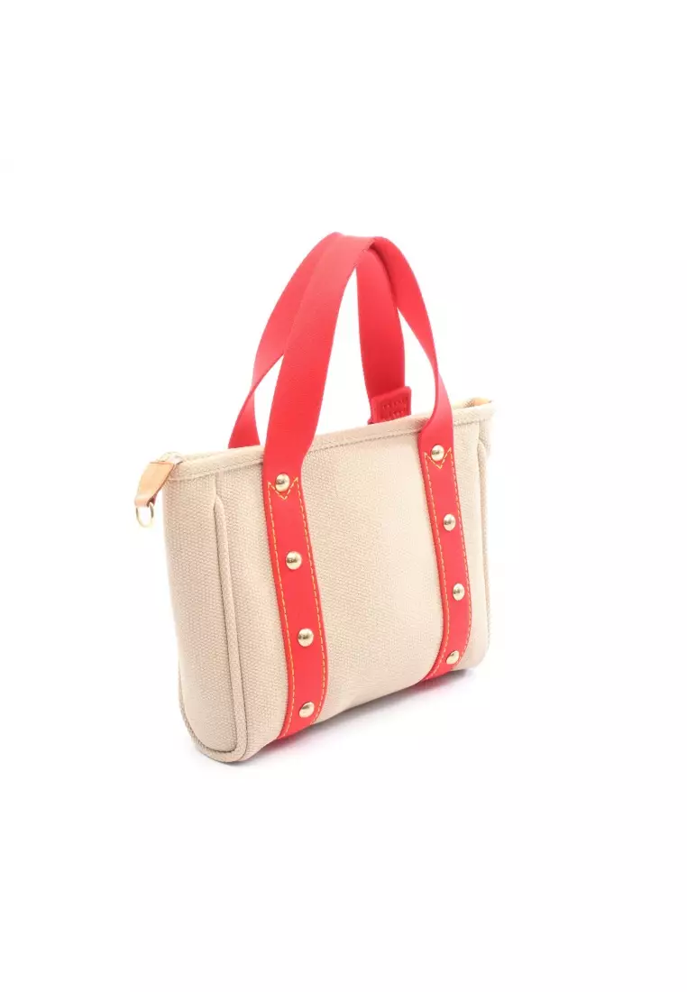 Pre-Loved Louis Vuitton Hippopotamus PM Antigua Handbag tote bag canvas leather beige Red