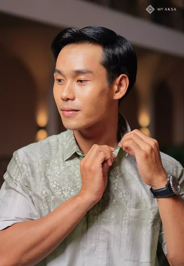 My Aksa Kemeja Batik Pria Lengan Pendek Al Barra Olive