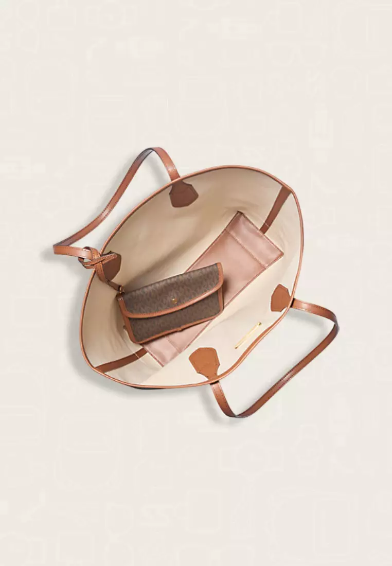 Michael Kors Eva Large Signature Logo Stripe Tote Bag Brown