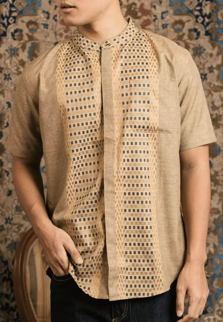 RBJ Kemeja Koko Border Coklat Regular Fit Pria