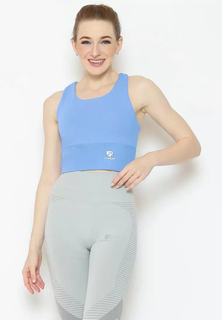 Fitwear - SportBra Croptop Olahraga Wanita MILLEY [LONG PLAIN] - BLUE AQUA