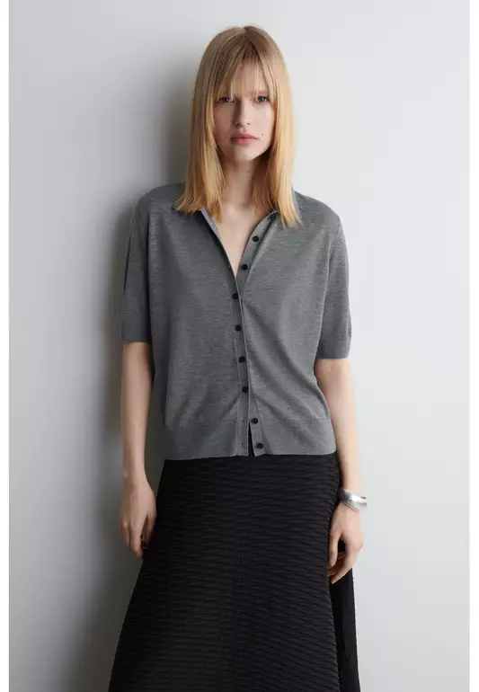 MERINO WOOL-BLEND POLO CARDIGAN