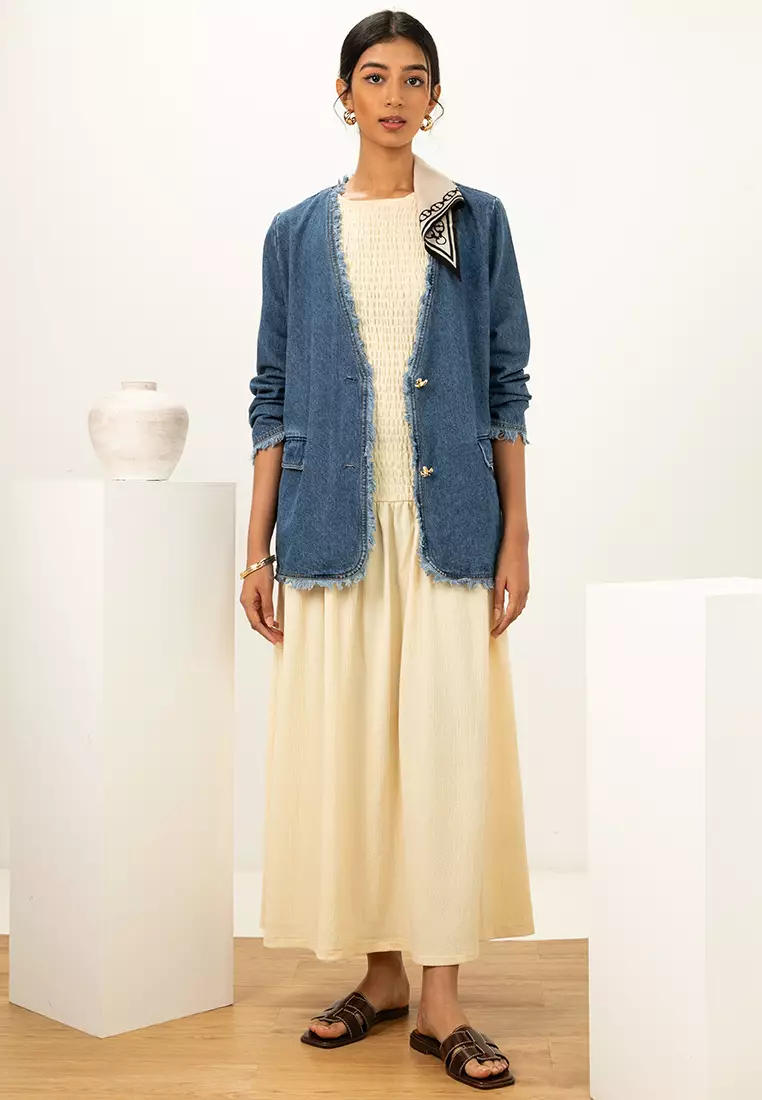 Nayla Collarless Denim Blazer