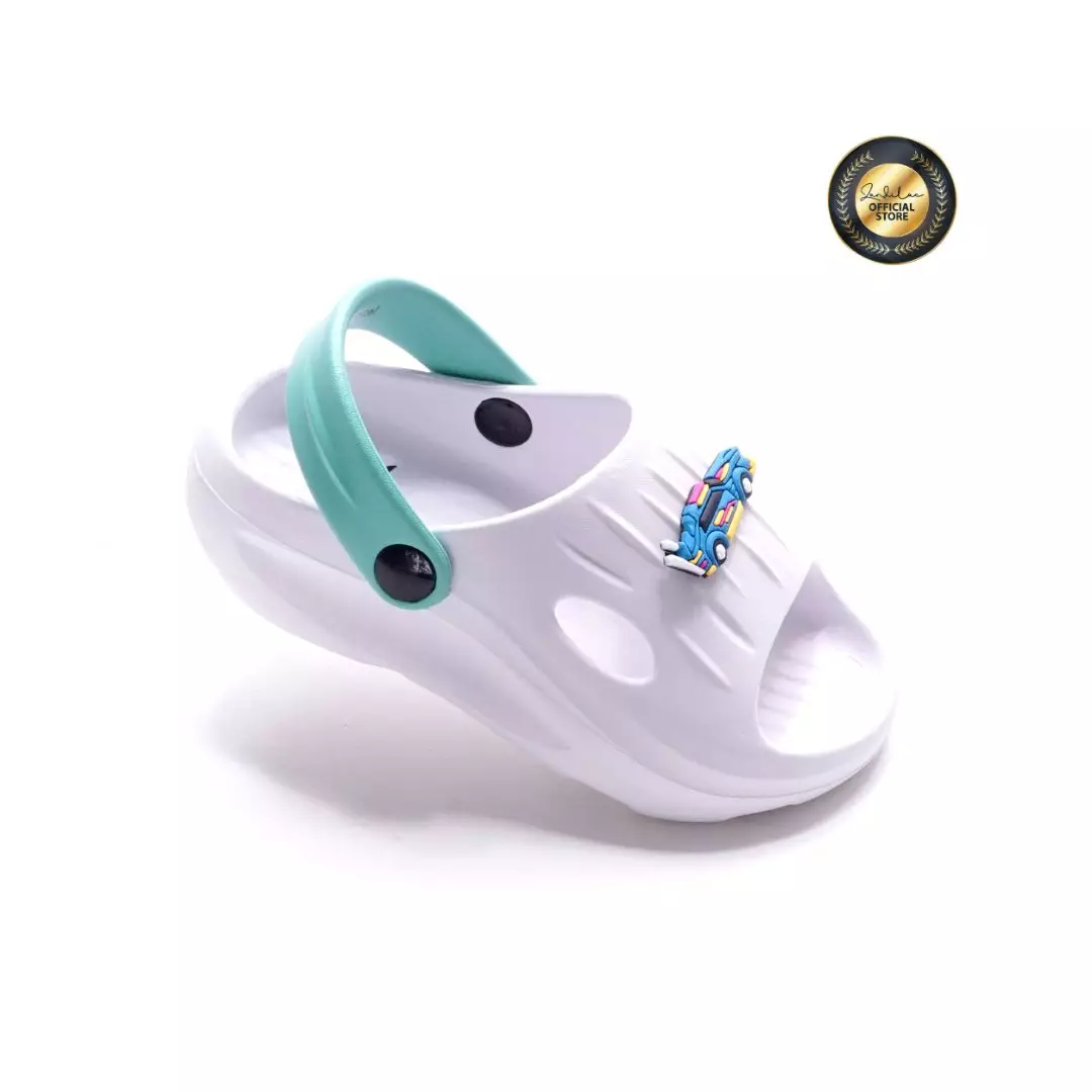 HOTWHEELS - SANDAL LAKI ANAK BAYI CH930114LB BAKPAO FULL KARET - PUTIH/HIJAU OCEAN