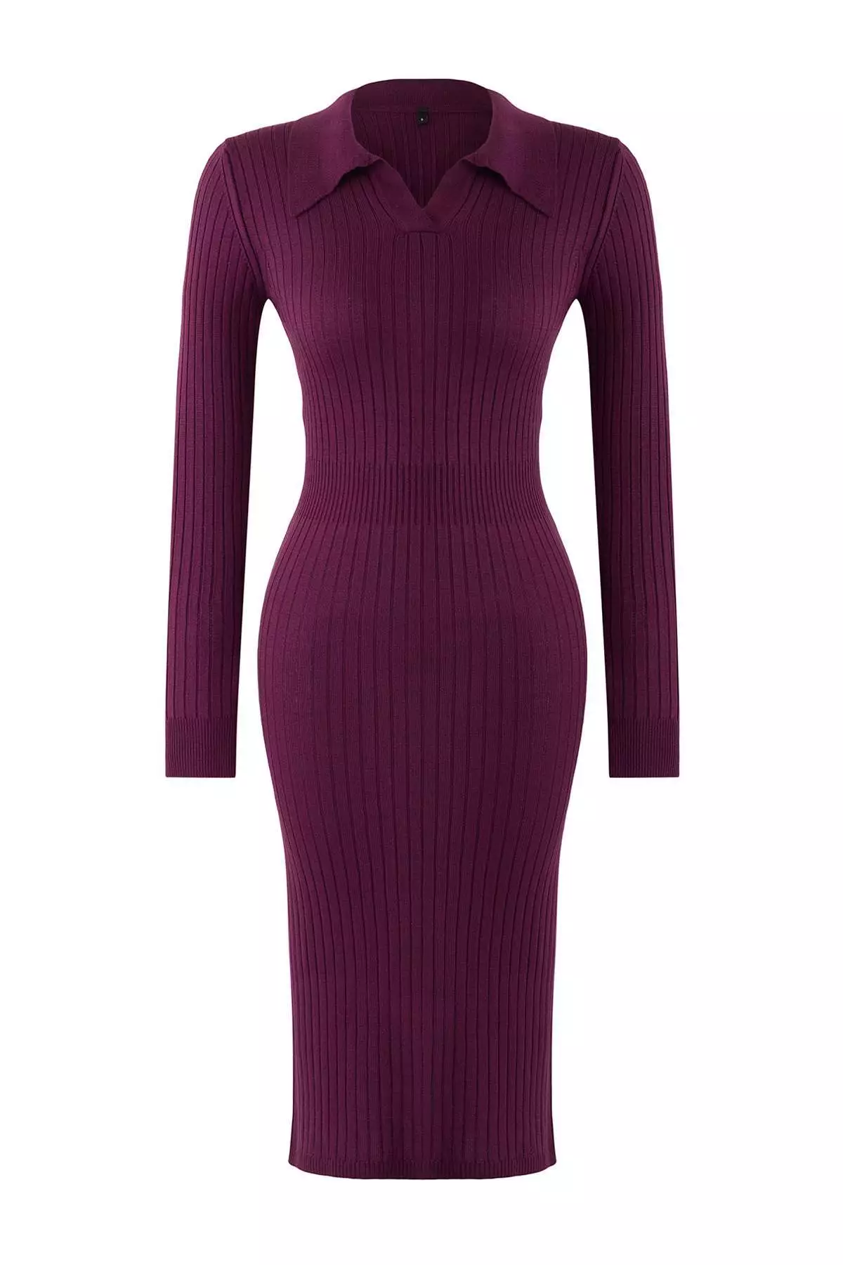Plum Midi Knitwear Polo Collar Dress