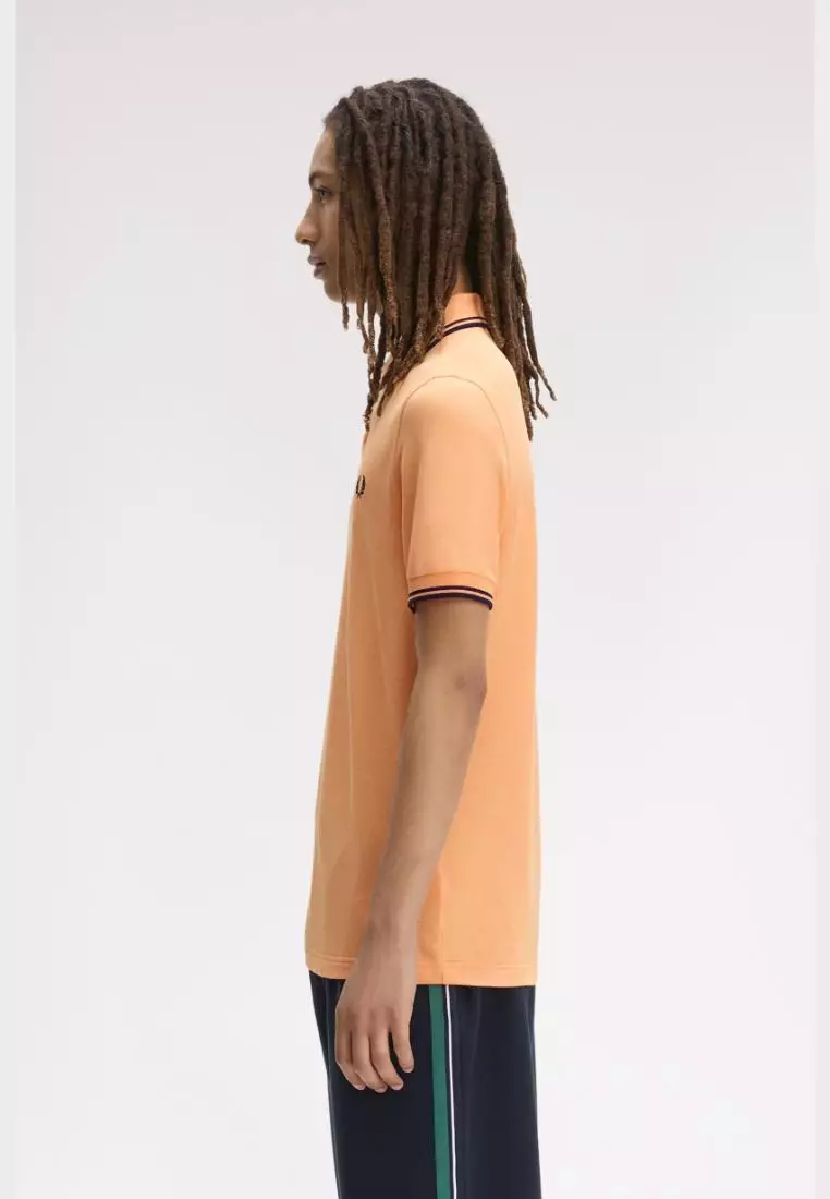 Fred Perry M3600 Twin Tipped Fred Perry Shirt (Peach / French Navy / French Navy)
