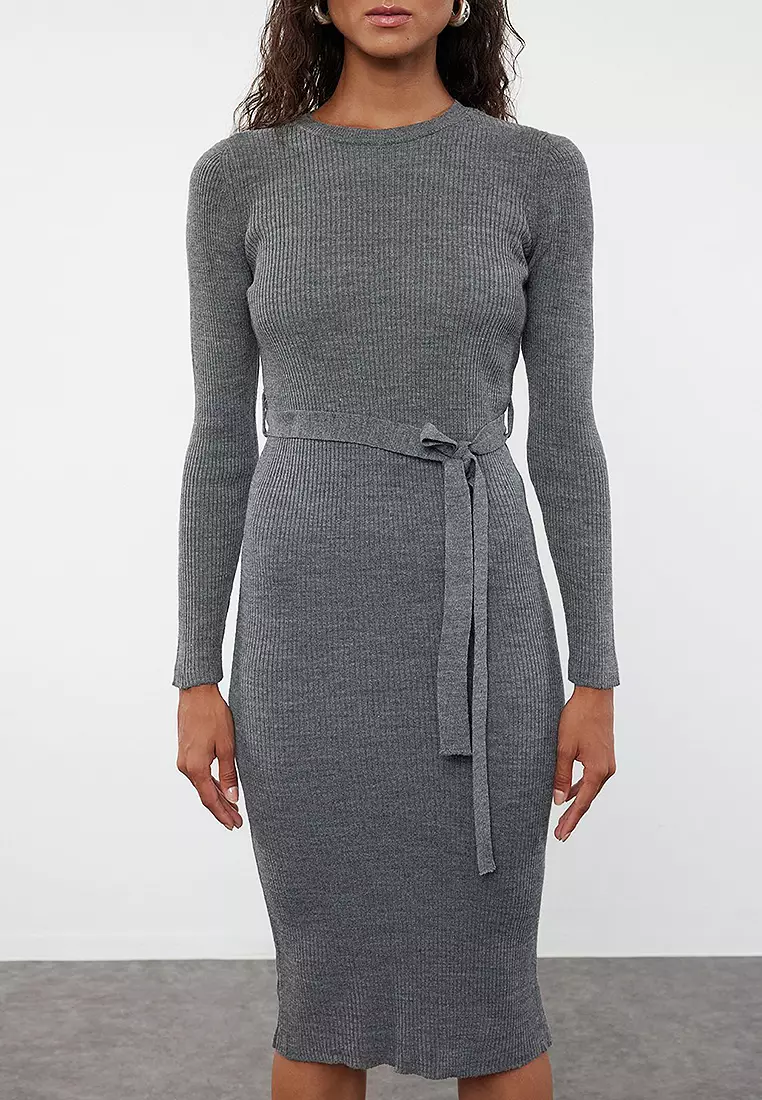 Belt Detailed Sweater Dress