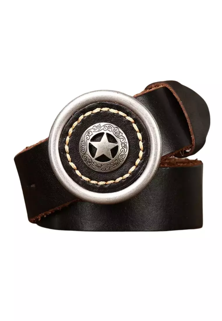 Cowhide Smooth Genuine Leather Buckle Leather Belt