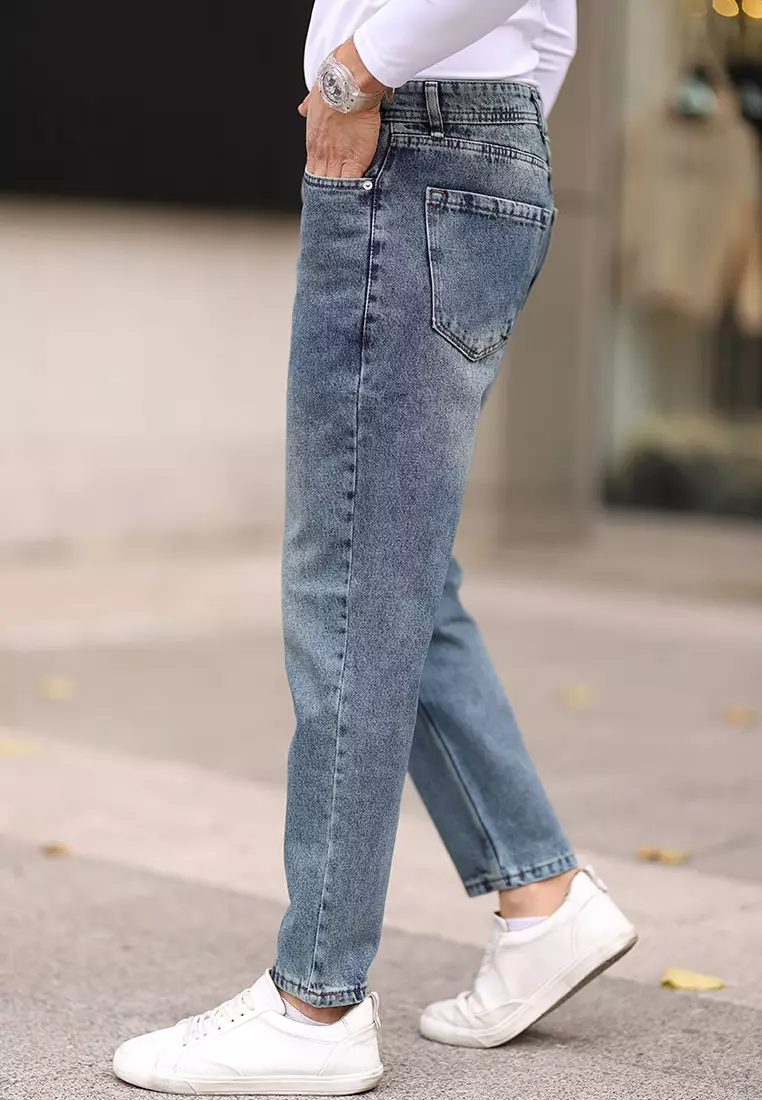 Medium Blue 100% Cotton Boyfriend Jeans TMNAW25JE00020