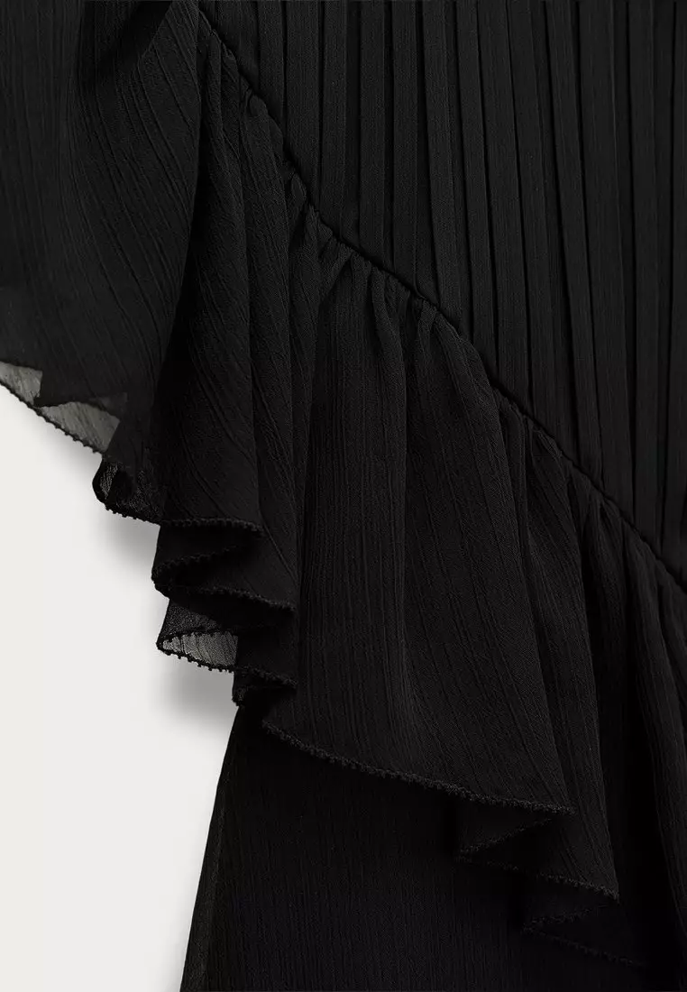 Ruffle Yoke High Neck Blouse - Black
